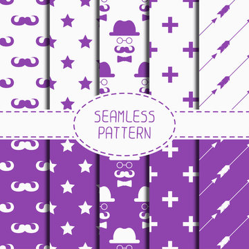Set of hipster fashion geometric seamless pattern with mustache