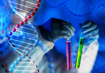 close up of scientist making test in laboratory