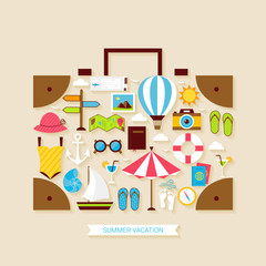 Flat Vacation Travel Summer Holiday Objects Set