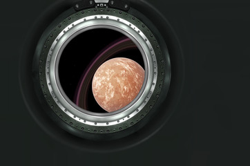 Saturn or alien planet view from spaceship