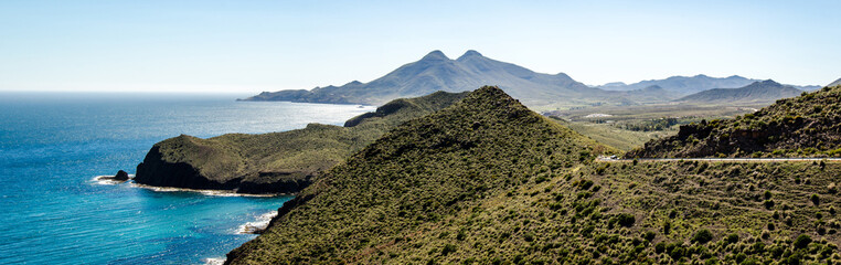 Panorama Küste Naturpark Cabo de Gata Andalusien - obrazy, fototapety, plakaty