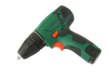 Electric screwdriver drill isolated on white
