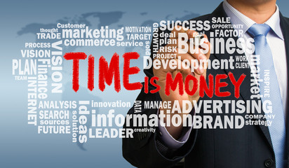 time is money with business word cloud handwritten by businessma