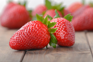 two strawberries closeup