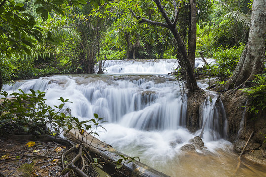 Waterfall in Kanchanaburi, Thailand. © Korradol