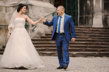 Wedding couple walking