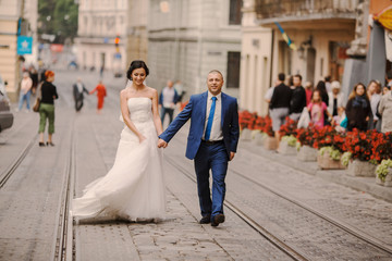 Wedding couple walking