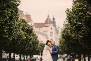 Wedding couple walking