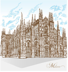 milan cathedral hand draw - obrazy, fototapety, plakaty
