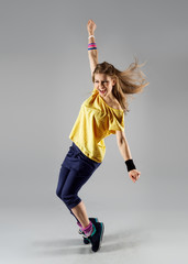 Energetic dancing woman screaming doing exercise - 81726277