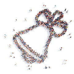 people in the form of a Christmas bell.