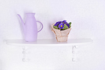 Flower on shelf on white wall background