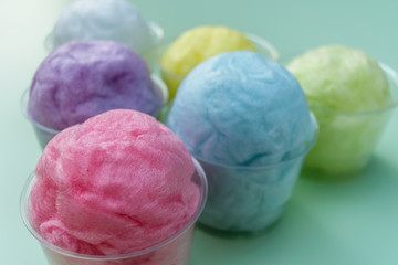 colorful cotton candy in plastic cup