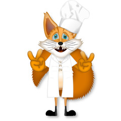 Obraz premium Funny cartoon fox cook cooking chef restaurant