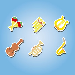 set of color icons with musical instruments for your design