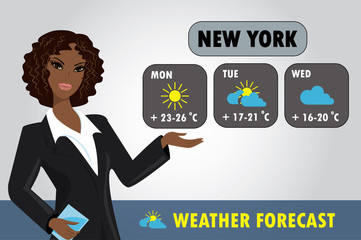 Vector illustration of a TV weather reporter at work.