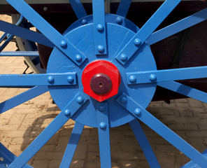 painted wheel hub of old tractor