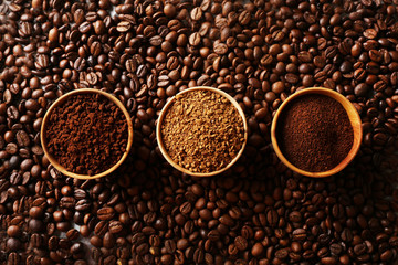 Various of roasted coffee, top view