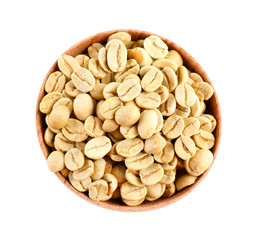 Coffee beans in small bowl isolated on white