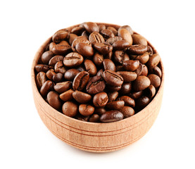 Coffee beans in small bowl isolated on white