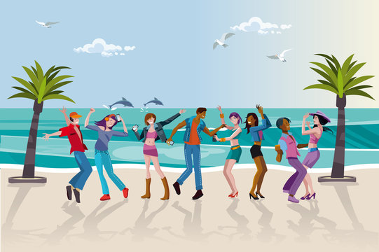 Young People Dancing at the Beach