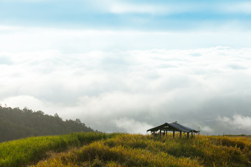 Shacks on the mountain in Sunrise scene