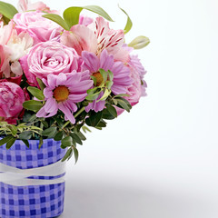 Beautiful pink bouquet of flowers with copy space