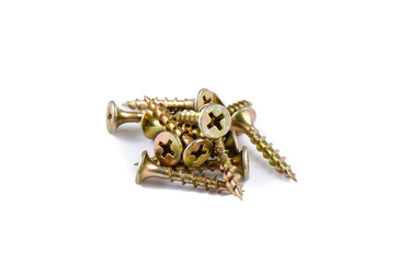 Golden screws isolated on white