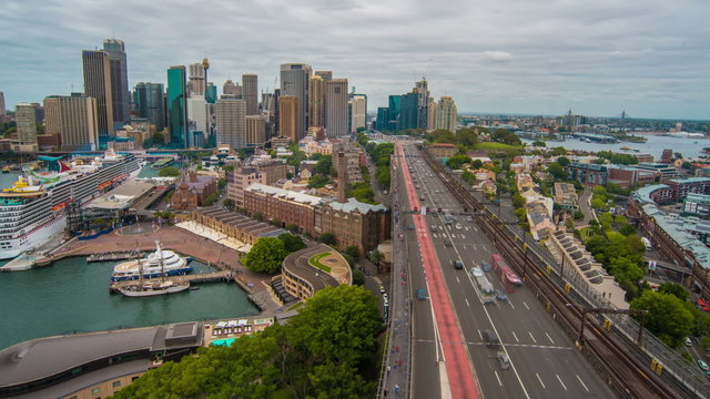 A nice view to the city of Sydney from the Harbor Bridge