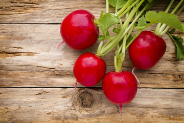 Radish on the wooden table.