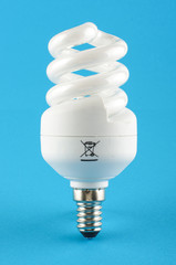 Compact fluorescent energy saving light bulb isolated