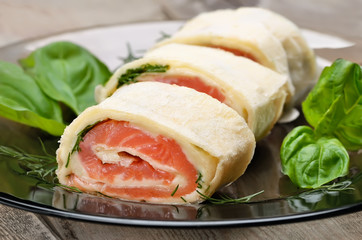 Salmon lavash rolls