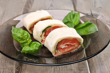 Lavash rolls with salmon and cheese