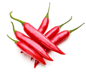 red chili or chilli cayenne pepper isolated on white  background