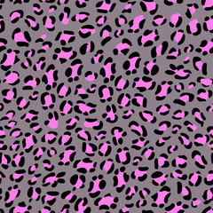Seamless leopard texture. Pink and grey leopard print. Animal skin background. Jaguar spots pattern.