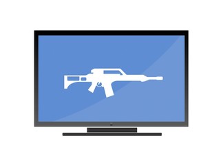 Fusil d'assaut dans un écran de télévision