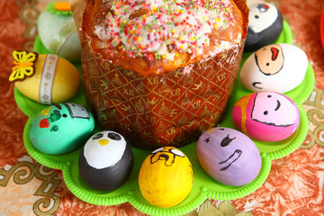 easter decorated eggs and cake