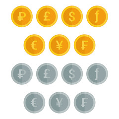 Set of coin icons in flat style