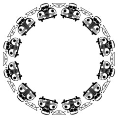 Round frame with retro cars silhouettes