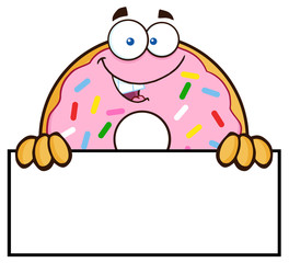 Donut Cartoon Character With Sprinkles Over A Sign
