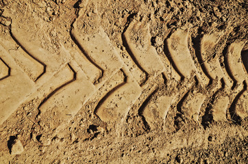Fototapeta na wymiar Muddy road with vehicle tire tracks