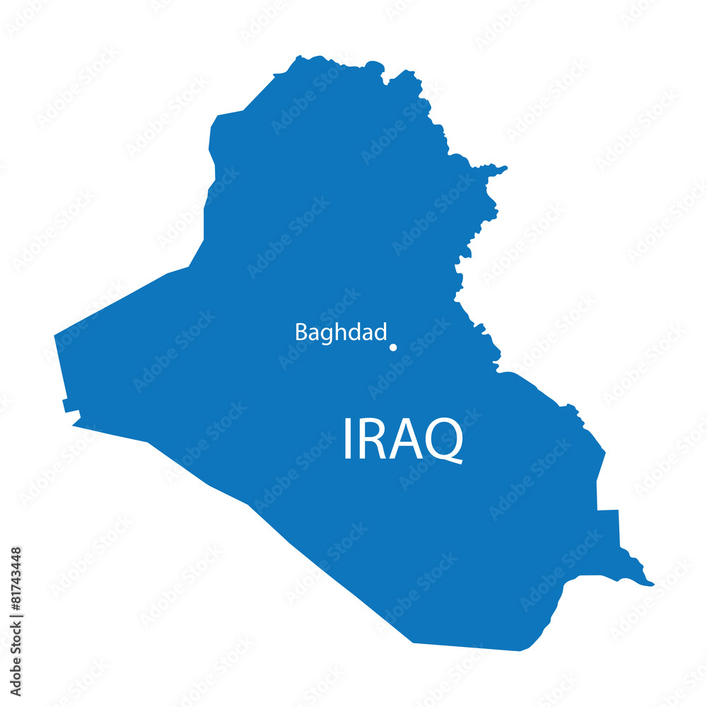 Wall mural blue map of iraq with indication of baghdad