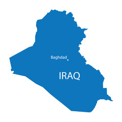 blue map of Iraq with indication of Baghdad