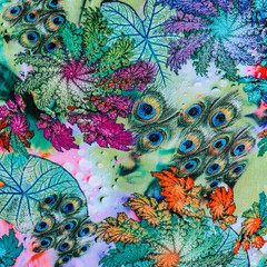 texture of print fabric striped peacock feather and natural