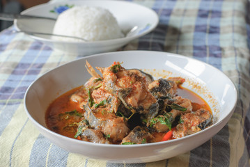 Santed eat fish with chilli paste