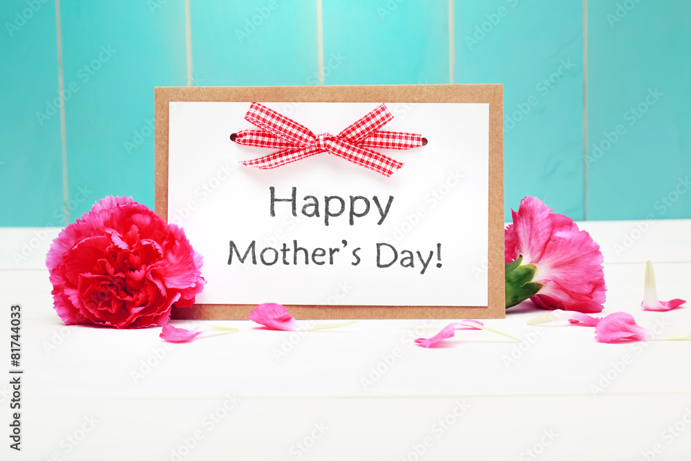 Wall mural mothers day card with pink carnations - Wall murals