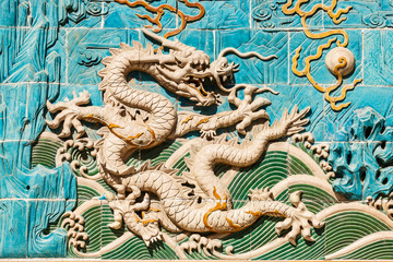 ancient dragon wall in Beihai park of Beijing