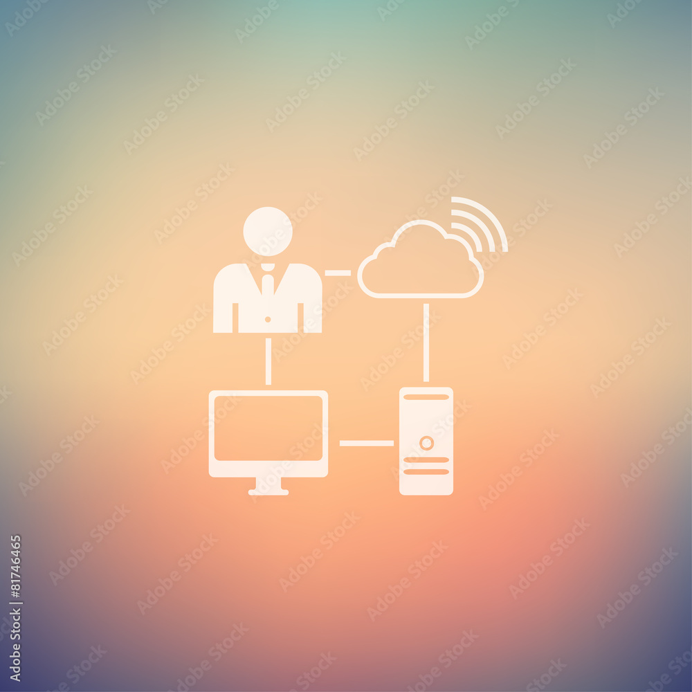 Poster man using internet in flat style icon