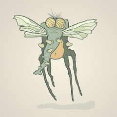 Illustration monster fly with long legs, wings and proboscis
