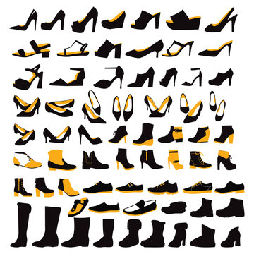 Silhouette Icons set of fashion Footwear four seasons